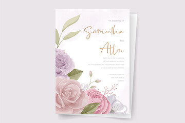 Wall Mural - Wedding invitation template with rose flower design