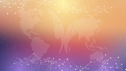 Wall Mural - technology abstract background with connected line and dots. big data visualization. artificial inte