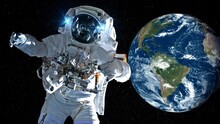 Astronaut Spaceman Do Spacewalk While Working For Spaceflight Mission At Space Station . Astronaut Wear Full Spacesuit For Operation . Elements Of This Image Furnished By NASA Space Astronaut Photos .