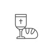 © ady sanjaya - Holy communion line icon. Goblet and bread linear style sign for mobile concept and web design. Bread and wine cup outline vector icon. Symbol, logo illustration. Vector graphics