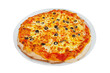 © parntawan1987 - Italian pizza, Pizza Margarita with mozzarella cheese and black olives in white plate isolated on white background, template for your design and menu of restaurant, With clipping path included.