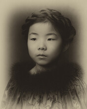 Fine Art Vintage Classic Portrait Of A Little Asian Girl In Black And White