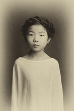 Fine Art Vintage Classic Portrait Of A Little Asian Girl In Black And White