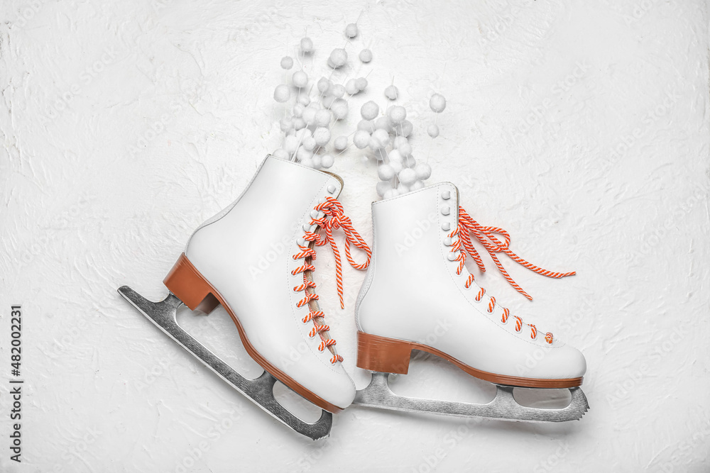 Stylish ice skates on white background