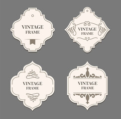 Wall Mural - Old fashioned ornate labels stickers or vintage frame. Illustration of emblem decoration certificate, collection of victorian seal ornament vector