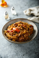 Canvas Print - Homemade rice noodles with meat and vegetables