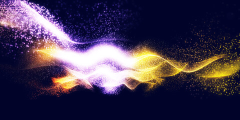 Wall Mural - abstract colorful digital particles wave with bokeh and light background, 3d render wave line dot ba