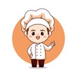 Cute male bakery chef with pointing finger cartoon manga chibi mascot logo character
