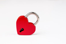 Red Heart Lock On The White Background. Valentine's Day Concept.