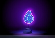 Neon City Font Sign Number 6, Signboard Six. Number Six Symbol Neon Sign Vector. Number Six Template Neon Icon, Light Banner, Neon Signboard, Nightly Bright Advertising.