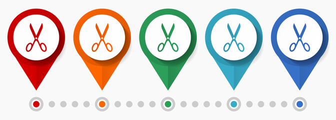 Aufkleber - Scissors concept vector icon set, flat design pointers, infographic template