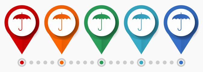 Aufkleber - Umbrella concept vector icon set, flat design pointers, infographic template