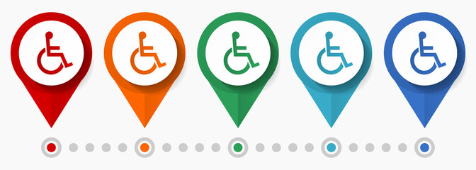 Poster - Disabled, wheelchair concept vector icon set, flat design pointers, infographic template