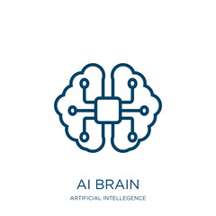 ai brain icon from artificial intellegence and future technology collection. Thin linear ai brain, ai, technology outline icon isolated on white background. Line vector ai brain sign, symbol for web