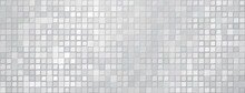 Abstract Mosaic Background Of Shiny Mirrored Square Tiles In White And Gray Colors