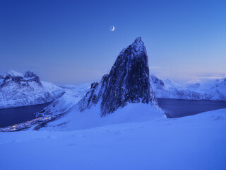 Canvas Print - Mountain Segla, Senja islands, Norway. High mountains at the winter time. Winter landscape. Norway travel image