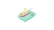 Fishing Boat Icon Animation Best Cartoon Object On White Background