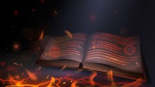 Magic Book With Glowing Text In Hellfire, Witch Spellbook