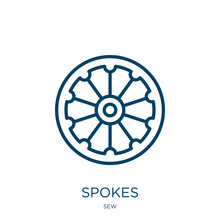 Spokes Icon From Sew Collection. Thin Linear Spokes, Spoke, Wheel Outline Icon Isolated On White Background. Line Vector Spokes Sign, Symbol For Web And Mobile