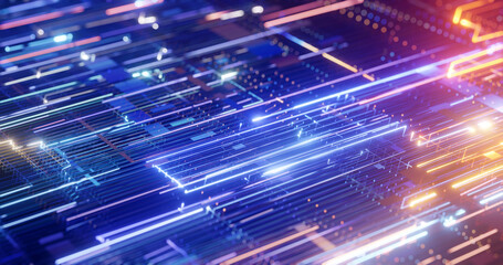 Wall Mural - abstract wire background with lots of data streaking lights, fiber optics. abstract futuristic elect