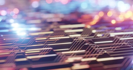 Wall Mural - digital cyberspace with circuitry and data stream, network connections motion graphic. high speed bi