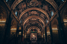 The Beautiful Inside Of The St. John's Co-Cathedral In Valleta In Malta.