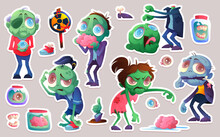 Set Of Stickers Cartoon Zombie, Funny Characters