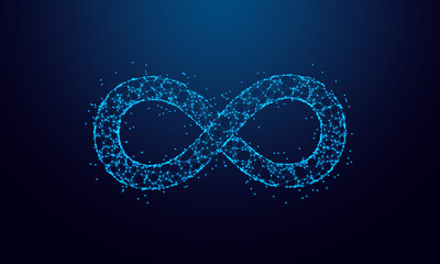 DevOps infinity symbol for agile software developement and operations methodology made with connected particles. Background or banner for technology process life cycle.