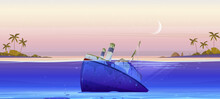 Wreck Ship, Sunken Steamboat Lying On Ocean Bottom