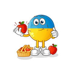 Sticker - ukraine flag eating an apple illustration. character vector