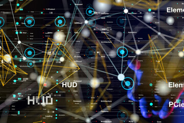 Neural network 3D illustration. Big data and cybersecurity