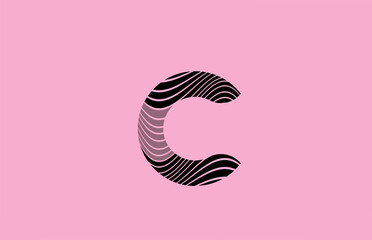 Wall Mural - black letter C logo design icon with pink background. Creative template for company with lines