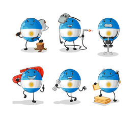 argentina flag worker set character. cartoon mascot vector