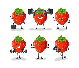 Wall Mural - strawberry exercise set character. cartoon mascot vector