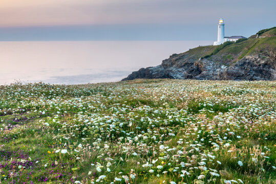 Trevose Head lighthouse,shining light at dusk, Cornwall,England,United Kingdom.