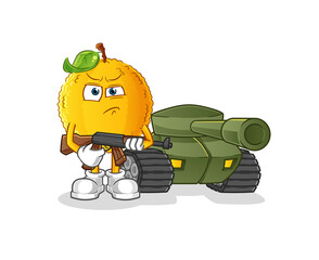 jackfruit soldier with tank character. cartoon mascot vector