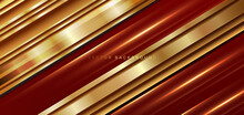 Abstract 3d Luxury Red Background With Diagonal Geometric Glowing Golden Effect Lines.
