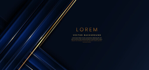 Abstract template blue geometric diagonal background with golden line. Luxury style.