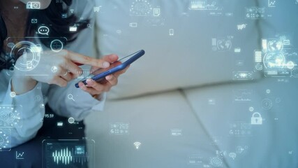 Aufkleber - スマホを操作する女性　デジタルトランスフォーメーション