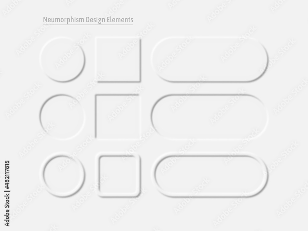 Neumorphism UI design element set. Simple trendy interface for ...