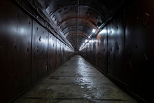 Old Bomb Shelter Tunnel In An Underground Bunker. Protection From Bombardment.