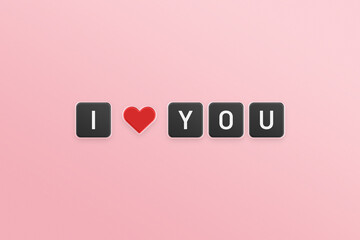 Wall Mural - I love you text with heart symbol in pink background.