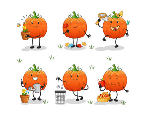 Wall Mural - pumpkin save the earth group. cartoon mascot