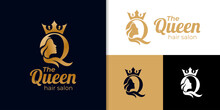 Luxury Initial Letter Q For Queen Logo. Beauty Woman Hair Salon Golden Logotype, Symbol, Icon Design
