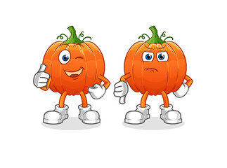 Wall Mural - pumpkin thumbs up and thumbs down. cartoon mascot vector