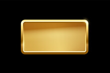 Gold Rectangle Button With Frame, 3d Golden Glossy Elegant Design For Empty Emblem