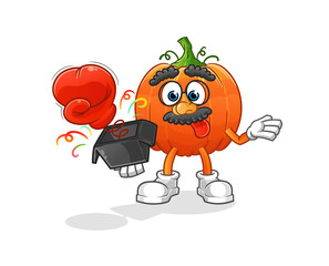 Sticker - pumpkin prank glove in the box. cartoon mascot