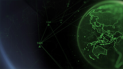 Fototapete - Abstract Green 3D Digital Earth Rotation with Plexus Loop Design Concept Illustration Background.