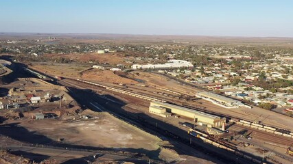 Wall Mural - Freight carriages of railway trains on tracks in Broken Hill city of Australia 4k.
