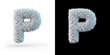 © polesnoy - Capital letter P. Uppercase. White fluffy font on black and white background. 3D